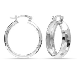 LeCalla 925 Sterling Silver Chunky Hoop Earrings for Women | Medium Classic Round Diamond-Cut Earring Hoops | Women's Click-Top Earrings 28MM