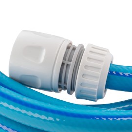 1/2" Blue Grey Flexible Garden Hose - 4 Layer Reinforced Pipe with Connectors Set for Hose Reels, Cart Extension Kit, Click-Lock Style Connectors (5m)