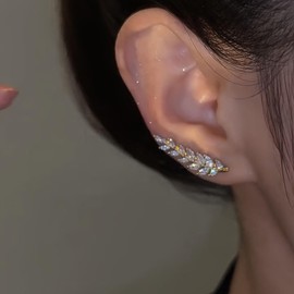 Yheakne Vintage Kristall Blatt Ohr Climber Ohrringe Gold Cz Blatt Ohr Crawler Ohrringe Strass Ohr Manschette Climber Hoop Ohrringe Cz Kristall Climber Crawler Ohrringe Schmuck Für Frauen