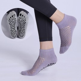 Professional Non-slip Pilates Yoga Socks for Women - Flat Mesh, Breathable Fitness Style 202 Free Size/Dark Gray 20ea