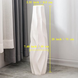 Large Floor Ceramic Tall Vase 28 Inches,White Modern Flower Tall Vases for Office, Home,Farmhouse,Living Room Décor,Simple Origami Design Fall Decorative Porcelain Flower Arrangement Vase Ideal Gift