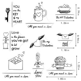 Estivaux Valentines Love Message Words Clear Stamps for Card Making, Cup Boat Flowers Transparent Stamps Heart Letters Rubber Stamps for Scrapbooking DIY Cards Album Crafts Supplies