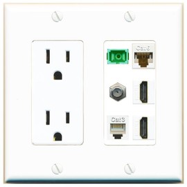 RiteAV 1 Port Fiber Optic Jack SC Simplex APC + Cat6 + Coax + 2 x HDMI + Phone Wall Plate - Outlet White
