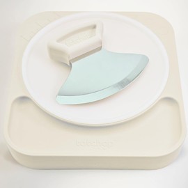 totchop Parent Set, Sharp Rocker Knife and Concave Board for Fast Meal Prep, One-Handed, Dishwasher-Safe, Microplastic-Free Insert, Multiple Colors, for Adults and Children 12+ (Coconut Cream)