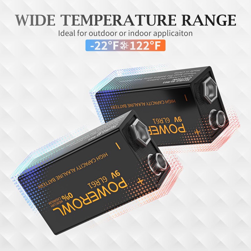 POWEROWL High Capacity 9V Batteries 8 Pack, Alkaline 9 Volt