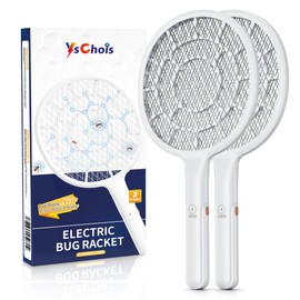 YsChois Electric Fly Swatter, Bug Zapper, Mosquito Zapper Racket | Gold Zone Voltage, Densest 3 mm Mesh, Apple-Like Weight - AA Battery Powered (not incl.) - Indoor & Outdoor, Pro Swat Tips, 2 Packs