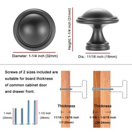 KOOFIZO Classical Cabinet Knob - Oil Rubbed Bronze Pull Handle (Dia.32mm / 1.26 Inch), 10-Pack for Kitchen Cupboard Door, Bedroom Dresser Drawer, Bathroom Wardrobe Hardware