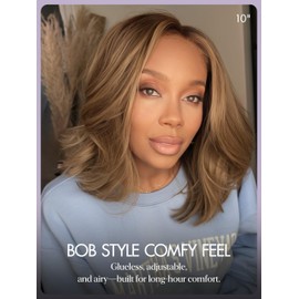 LUVME HAIR 5X5 Layer Cut Bob Wig 100% Human Hair 10 Inches Highlight Mix Brown Glueless Wigs Human Hair Pre Plucked Pre Cut Ready to Go Wig 200 Density