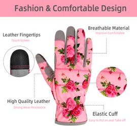 Leather Gardening Gloves for Women, Flexible Breathable Garden Gloves, Thorn Proof Working Gloves for Weeding, Digging and Pruning, Small, Pink