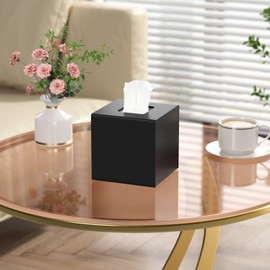 AITEE Acrylic Square Cosmetic Tissue Box: 14 x 14 x 14 cm, Matte Black Tissue Box with Magnetic Cover for Dining Room, Bathroom, Bedroom, Office, Coffee Table, Car