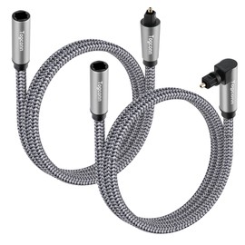 Optical Extension Fiber Digital Cable Adapter 0.6 Feet（2 Pack）, 90 Degree Right Angle & Straight Male to Female Coupler, Toslink Audio Cable, Nylon Braided for Home Theater, Soundbar, TV and More