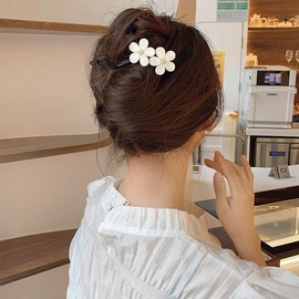 Flat Hair Clips with Flower for Women, Flat Hair Claw Clips for Thick Long Hair, Non-Slip Hair Barrettes with Flower for Women Flat Hair CLips with Hook Flat Hair Clips with Small Teeth