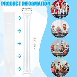 ZCYSRLQIN 100 Pcs Thunder Sticks Thicken Sporting Cheerleading Team Sticks Cheering Sticks Plastic Clapper Inflatable Noise Makers Sporting Cheers Basketball Football Events Dance Party (White)