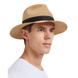 Zylioo Large Head Straw Beach Hats,Extra Big Fedora Panama Hat,Packable Summer UV Hat,Travel Sun Hats with Chin Strap