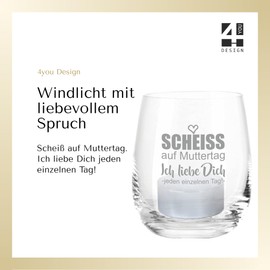 4you Design Lantern Scheiss auf Muttertag, Tea Light Holder for Mother's Day, Beautiful Gift Idea Also as a Vase or Decoration, Gift for the Best Mum in the World