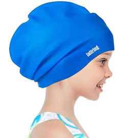 Swimming Cap Kids Long/Short Hair, Unisex Swimming Cap Girls Boys for Age 3-15 Years Toddler Waterproof Swim Cap Swimming Cap (Navy, L)