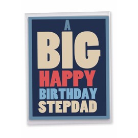 NobleWorks Jumbo Birthday Stepfather Greeting Card (Stepfather, Stepchild) 8.5 x 11 Inch with Envelope (1 Pack) Oversize Jumbo Big B-Day Stepdad J10030FBG