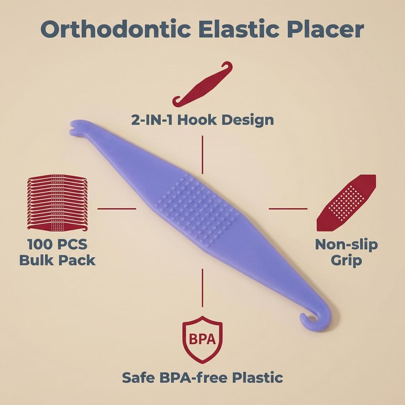 Orthodontic Rubber Bands Tool 100-Pack Disposable Elastic Braces Placer with