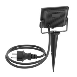 ledscom.de FLIN LED Garden Spotlight with Ground Spike and Plug for Outdoor Use, Headlight, Black, IP66 Waterproof, 10.93 W, 837 lm, Warm White