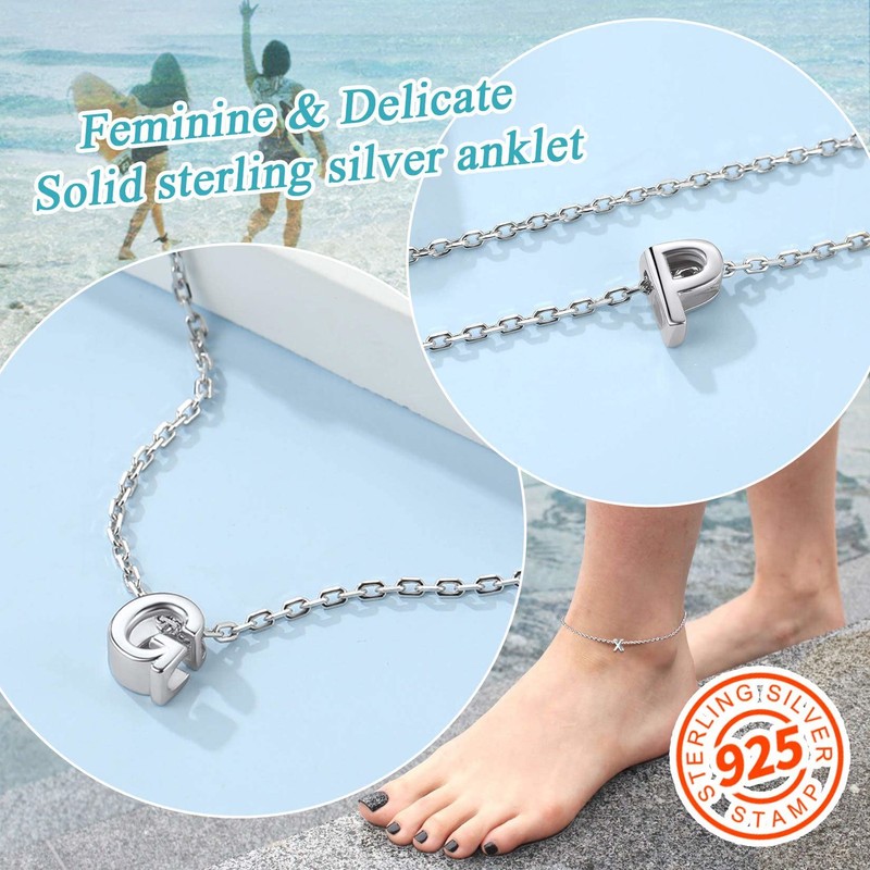 Ankle Chain M Chain Anklet Silver Anklet with Initial Silver