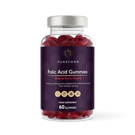 PureForm Folic Acid Gummies 400mcg | High Strength Vegan Folic Acid Supplement | Pregnancy & Prenatal Support | Natural Berry Flavour | UK Made GMP | 60 or 120 Gummies (60 Gummies)
