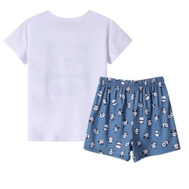 MyFav Women's Pyjamas, Comfortable, Stylish, Cat Cartoon Print, Sleepwear, Panda White