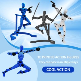 Titan 13 Action Figure, 3Pcs T13 Figure 3D Printed Lucky 13 Model Toy PVC Multi-Jointed Movable Robot Figure Desktop Decoration (Black, White, Blue)