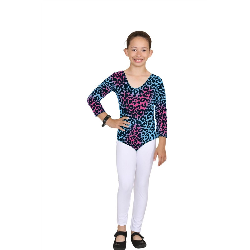 Hamishkane Kids Girls Long Sleeve Crew Neck Leopard Print Gymnastics
