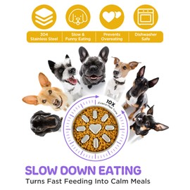 Oiwliur Slow Feeder Dog Bowls with Non-Slip Mat, Stainless Steel Metal Slow Feeder for Small & Medium Dogs, 2 Cups Pet Bowl for Slows Down Eating, Dishwasher Safe, Anti-Gulping Dog Bowl -2 Pack