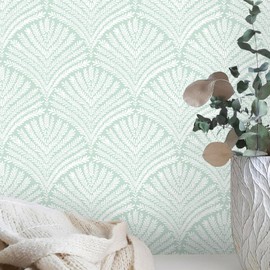 Ismoon Modern Peel and Stick Wallpaper Removable Wallpaper Geometric Wallpaper Boho Green Contact Paper Leaf Self-Adhesive Decorative Wallpaper for Bedroom Bathroom Cabinets Decor Vinyl 17.3inx197in