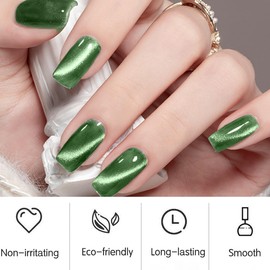 Green Cat Eye Gel Nail Polish, Cyan Holographic Cat Eye Gel Polish with Magnet Stick, Soak-Off UV/LED, Verdant Magnetic Nail Polish, Glitter Cat Eye Gel Nail Polish for Nail Art Salon DIY Home