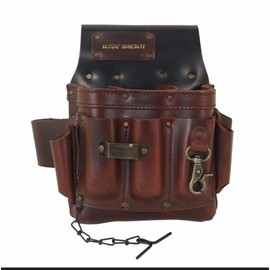 PU Leather Electrician's Pouch with Contrast Stitching with Electrician Tape Holder Antique Rivets, 3" Belt Loop