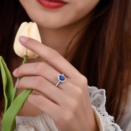 Old English Jewellers 925 Sterling Silver Blue Sapphire CZ Oval Cluster Ring size J K L M N O P Q R S - September BIRTHSTONE - Rhodium Overlay (R)