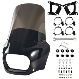 BOSYCY Motorcycle Fairing Windshield Kit, Retro Motorbike 15" Smoked Wind-Screen Black Fairing, 48-58mm Forks Fit for Harley Softail Fat Bob FXFB 2018-2019 114 FXFBS 2018-2023
