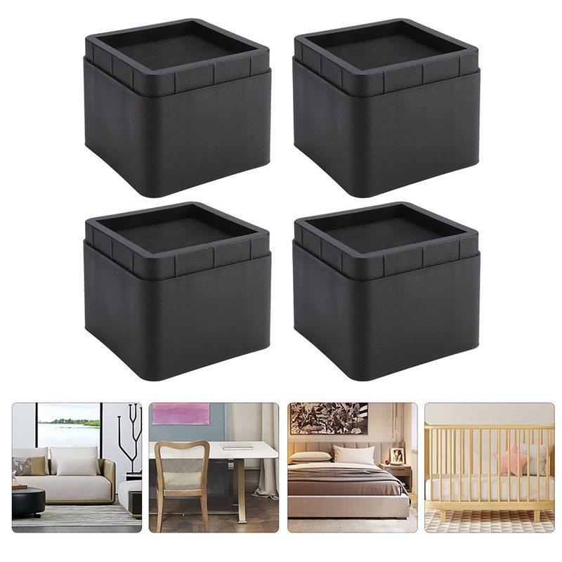 4PCS Durable Stackable Bed Risers Black Square MoisturE proof Insect
