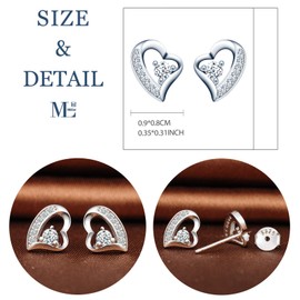 MicLee Women's Earrings 925 Sterling Silver Cubic Zirconia Simple Heart Stud Earrings with Gift Bag, Super Christmas Gift