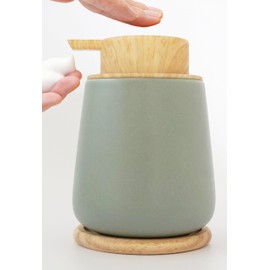 KATAZUKE Foaming Soap Mino Ware Dispenser with Wooden Coaster, 10.1 fl oz (300 ml) (Olive Gray), Hand Soap Dispenser, Foam Soap Dispenser, Soap Dispenser, Foam, Hand Soap, Foaming Hand Soap Bottle,