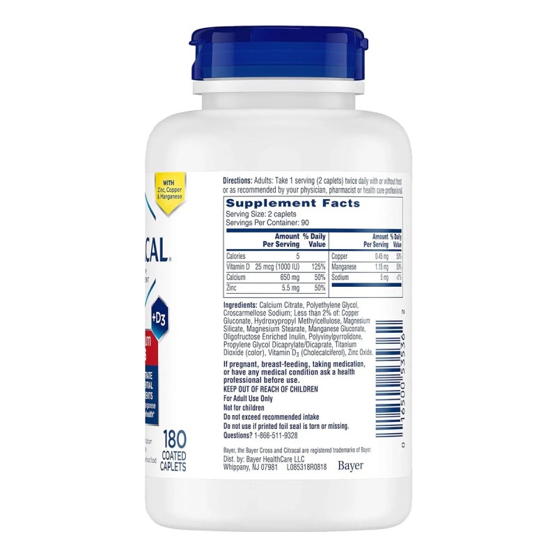 Citracal Maximum Plus Citrato de Calcio + Vitamina D3 180