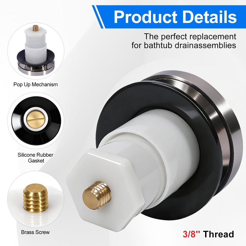 1 Pack 1068204 Tub Drain Stoppe and Brushed Nickel Cover,