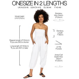 likemary - overol de harén para mujer, pantalones de harén, pantalones de algodón, bohemio, hippie, con bolsillos, traje 2 en 1, pantalones hippy blancos, R, Blanco, Onesize Regular