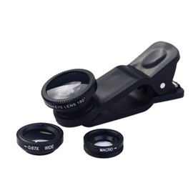 Generic 3 in 1 Phone Lens Kit | Fish Eye + Wide Angle + Macro Clip Camera Lens Kit for Most Smartphones