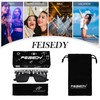 FEISEDY Oversized Square Trendy Sunglasses Womens Crystal Tassels Sparkling Shades