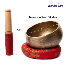 WC_ Tibetan Singing Bowl Meditation Sound Handmade Healing Chakra Balancing Positivity Anxiety Stress Relief with Wooden Striker and Cushion (Red_5")