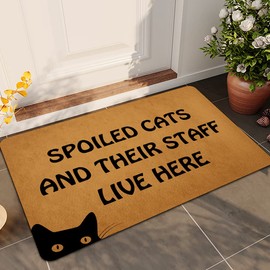 Ytanie Welcome Mats for Front Door Outdoor Entry Spoiled Cats and Their Staff Live Here Doormat Non Slip Rubber Mat for Home Indoor Farmhouse Funny Kitchen Rugs Patio Full Brown