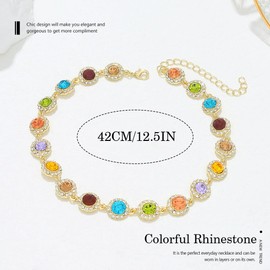 JEAIRTS Multi-color Rhinestone Choker Necklace Sparky Crystal Chokers Glitter Party Prom Necklace Chain Jewelry for Women