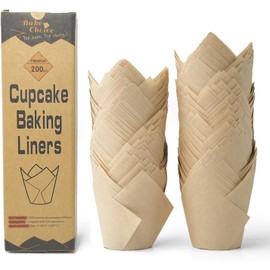 Bake Choice Nordic 75GSM Paper 200pcs Natural Tulip Cupcake Liners for Baking Cups, Unbleached EU Parchment paper Tulip Muffin Liners, Cupcake Wrapper for Party, Christmas
