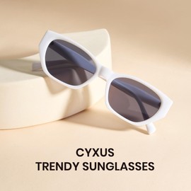 Cyxus 1145 Women's Sunglasses, Polygon Shape, UV Protection, UV Protection, Small Face Effect, Driving, Climbing, Travel, Sports, Fashionable, 03-black lens & white frame