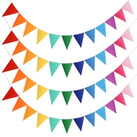 Eoopoon 4Pack 48PCS Colorful Pennant Banner Flags with 8.2ft Ribbon, Rainbow Felt Bunting Triangle Flags Party Decor for Birthday, Baby Shower, Nursery, Playroom, Wedding, Garden, Photo Backdrop
