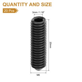 uxcell 20Pcs Set Screws M6x20mm Carbon Steel Cone Point Hex Socket Grub Screws for Machinery, Home Repairs, and Fixtures Black