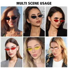MEETSUN Retro Vintage Small Cat Eye Sunglasses For Women Men Narrow Small Oval Glasses Petals Shape Curved Temple Design - Gold/Red